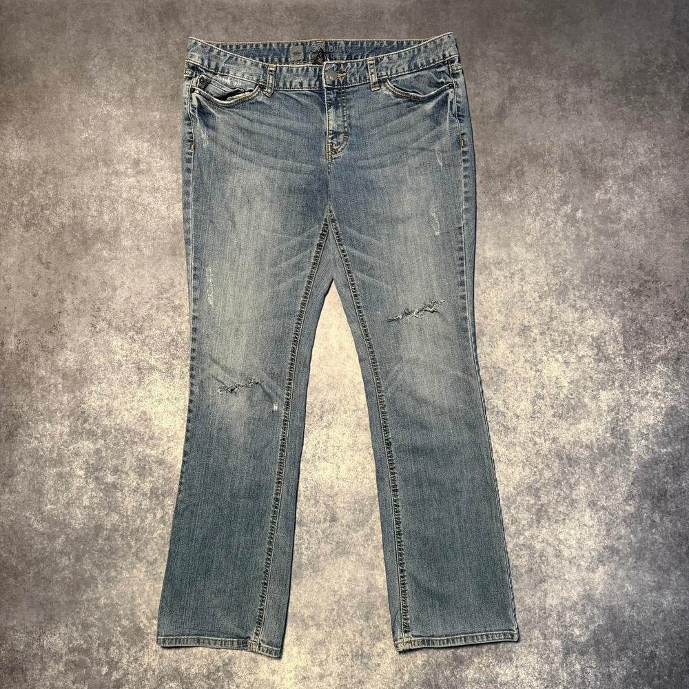 Mossimo Boot Cut Premium Denim‎ Jeans Womens 14R Blue Distressed Stretch Fit 3